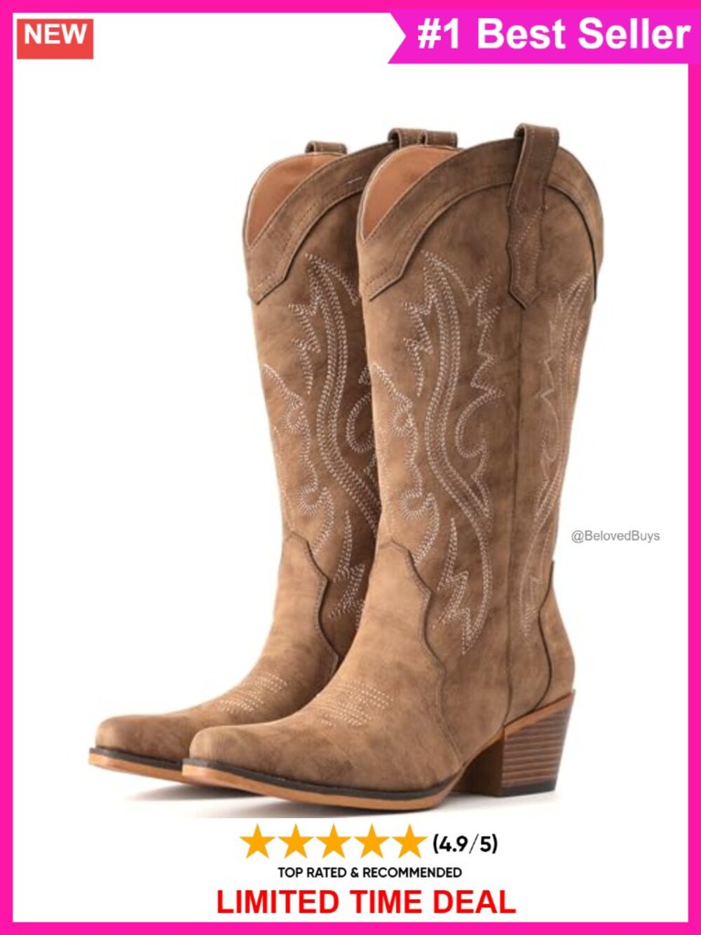 Handcrafted Western Cowboy Boots Mid Calf Snip Toe Embroidered Faux Leather